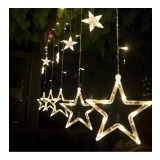 Instalatie de Craciun, Perdea luminoasa ploaie, 12 Stele mari si mici, Alb cald cu temporizator 2M 130 LED-uri