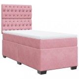 Cumpara ieftin Pat box spring cu saltea, roz, 90x200 cm, catifea