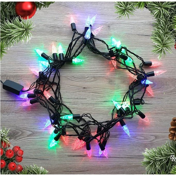 Instalatie de craciun rgrb liniara, model brazi, 10 m, din care 1 m prelungitor 220v, 40 led, interconectabila, fir negru, multicolor