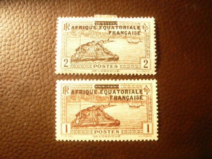 2 Timbre 1936 Africa Ecuatoriala Franceza supratipar pe timbre Gabon ,sarniera