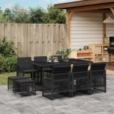 Gossi set mobilier de exterior cu perne, 11 piese, negru, poliratan
