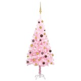 Brad Crăciun pre-iluminat cu set globuri, roz, 120 cm, PVC