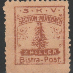 1907 Romania - Timbru nestampilat 2 heller Posta Locala Bistra, S.K.V.