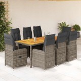 VidaXL Set bistro de grădină cu perne, 9 piese, gri, poliratan
