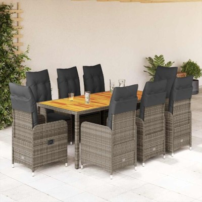 Gossi set bistro de gradina cu perne, 9 piese, gri, poliratan foto