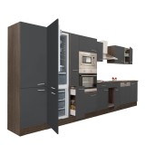 Mobilă Bucătărie Leziter Yorki 420, 420cm, Antracit Satinat/Stejar York, cu Frigider