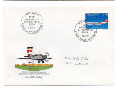 ELVETIA 1972, FDC, Aviatie, Pro AERO foto