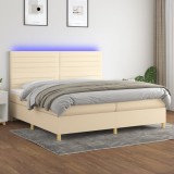 Cumpara ieftin Pat cu arcuri, saltea și LED, crem, 200x200 cm, textil