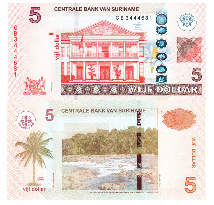 Suriname 5 Dolari 2012 P-162b UNC