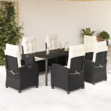 VidaXL Set mobilier de grădină cu perne, 7 piese, negru, poliratan