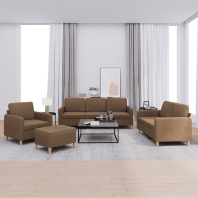 vidaXL Set de canapele cu perne, 4 piese, maro, textil 3202065 foto