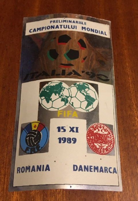 Abtibild meci fotbal ROMANIA - DANEMARCA (15.XI.1989, Ca nou!)