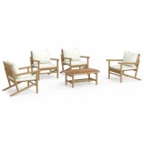 Cumpara ieftin Set mobilier de gradina cu perne alb crem, 2 piese, bambus