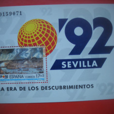 HOPCT TIMBRE MNH 950 SPANIA SEVILLA 1992 ERA DESCOPERIRILOR COLITA DANTELATA