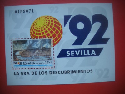 HOPCT TIMBRE MNH 950 SPANIA SEVILLA 1992 ERA DESCOPERIRILOR COLITA DANTELATA foto