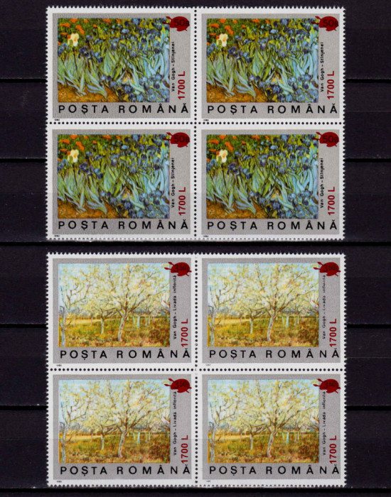 RO 2000 ,LP 1513 , &quot; 100 ani m. Van Gogh supra./1990&quot; , bloc de 4 ,MNH