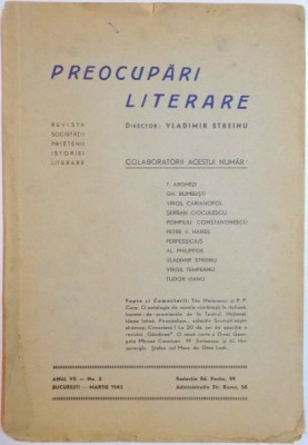 PREOCUPARI LITERARE , DIRECTOR : VLADIMIR STREINU , ANUL VII , NR. 3 , MARTIE 1942 foto