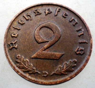 2.923 GERMANIA 2 REICHSPFENNIG 1939 D foto