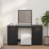 vidaXL Set masă de toaletă cu oglindă, negru, lemn masiv de pin