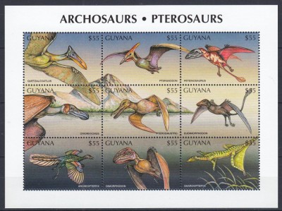 Guyana - Fauna Preistorica - ARCHOSAURS - PTEROSAURS - BL - MNH foto