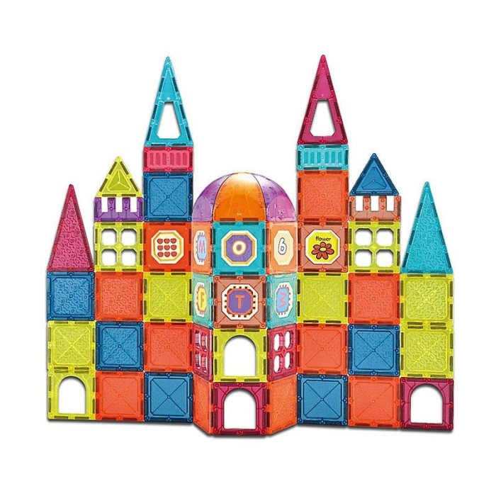 Set constructii magnetic, 77 piese, castel multicolor creativ, varsta 3+,
