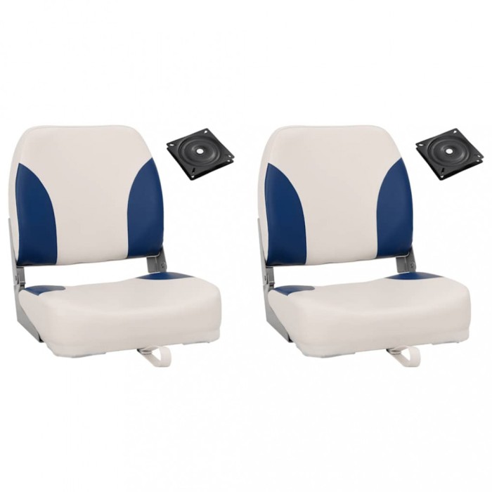 Set scaun pliabil pentru barcă, 4 piese, cu pernă alb-albastru
