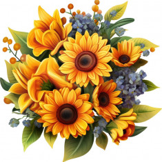 Sticker decorativ, Floarea Soarelui, Galben, 60 cm, 8459ST-2