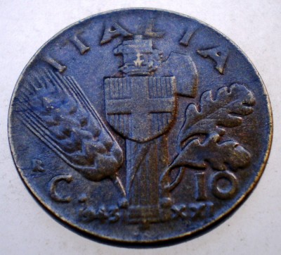 1.647 ITALIA WWII VITTORIO EMANUELE III 10 CENTESIMI 1943 R foto