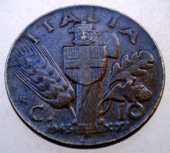 1.647 ITALIA WWII VITTORIO EMANUELE III 10 CENTESIMI 1943 R