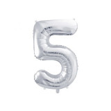 Balon folie cifra 5 argintiu 86 cm