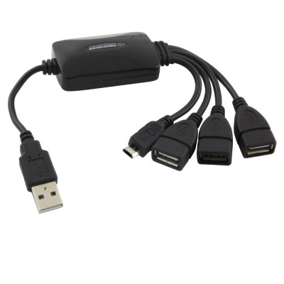 Hub USB 2.0 cu 3 porturi USB si conector microUSB, Esperanza 92503, negru foto