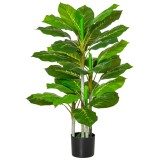 HOMCOM Plantă Artificială cu 33 de Frunze pentru Uz Interior și Exterior cu Ghiveci, Plantă Falsă &icirc;n PEVA, PE și Ciment, 95 cm, Verde | Aosom Romania