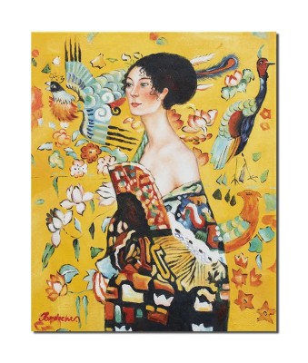 Tablou celebru pictat manual, Doamna cu evantai, 50x40cm ulei pe panza, reproducere Gustav Klimt foto