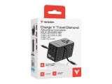 Adaptor Verbatim GaN,70W,2 cabluri retractab,negruUSB-C PD 3.0 QC4+up to 70W/USB-A QC 4+up to 60W
