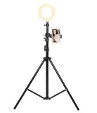 Ring Light LED 35cm cu Trepied 210cm, Suport Telefon, Telecomanda Selfie, 3 Moduri Lumina, 10 Nivele, Lampa Make-Up, Vlogging