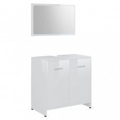 Set mobilier de baie, alb extralucios, PAL