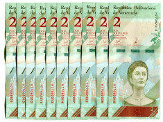 VENEZUELA - 2 BOLIVARES ? 15 ? 01 - 2018 - NECIRCULATE,SERII CONSECUTIVE foto