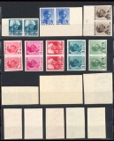 ROMANIA 1940 Uzuale Carol II Culori schimbate serie 8 timbre &icirc;n perechi nedantelate MNH, tiraj 200 serii