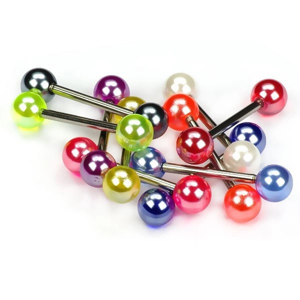 Piercing pentru limbă, perle colorate - Culoare Piercing: Roz