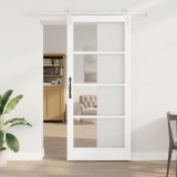 Ușă Glisantă vidaXL cu Set de Feronerie &quot;ORKDAL&quot; Alb din Lemn Solid &amp; Sticlă