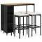 Set mobilier bar de grădină cu perne, 5 piese, negru, poliratan