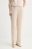 BA&amp;SH pantaloni din amestec de in PEANUT femei, culoarea bej, drept, high waist, 1E25PEAN