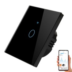 Intrerupator smart wifi, tuya smart life, touch, Home Light Switch cu control vocal APP, wi-fi 2, 4GHz+bluetooth, 1 buton, N+L, amazon alexa si google
