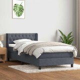 vidaXL Pat box spring cu saltea, gri &icirc;nchis, 90x210 cm, catifea 3318352