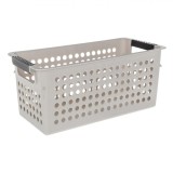 Coș Depozitare Plastic, Model Perforat, M&acirc;nere, Culoare Taupe, Capacitate 4L, Oem