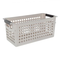 Coș Depozitare Plastic, Model Perforat, M&acirc;nere, Culoare Taupe, Capacitate 4L