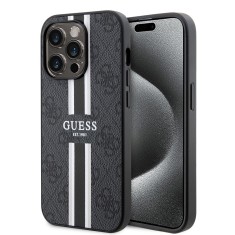 Husa originala Guess iPhone 15 Pro Hardcase 4G Printed Stripes MagSafe, negru, GUHMP15LP4RPSK foto