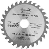 Disc taiat lemn TCT pentru polizor unghiular, flex, 115x1.2x10x22.23mm, 30 dinti, Venus Dsh, 271953