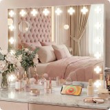 Oglindă de machiaj Hollywood albă 58x46cm, 18 LED-uri, temperatură lumină reglabilă, mărire X10