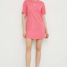Armani Exchange rochie din bumbac culoarea roz, mini, oversize